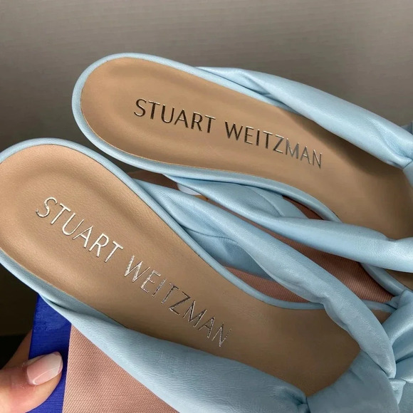 Stuart Weitzman | Blue Slip On Heels Square NIB 9 - Picture 3 of 10